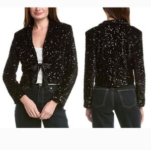 Nanette Nanette Lepore Bow Sequin Blazer in Very Black Small
